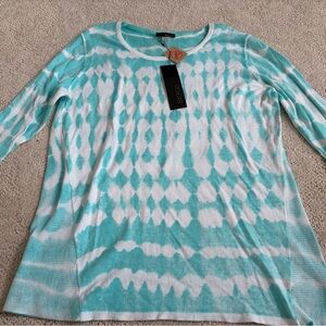 Renuar Turquoise and White Knit Top Sz L